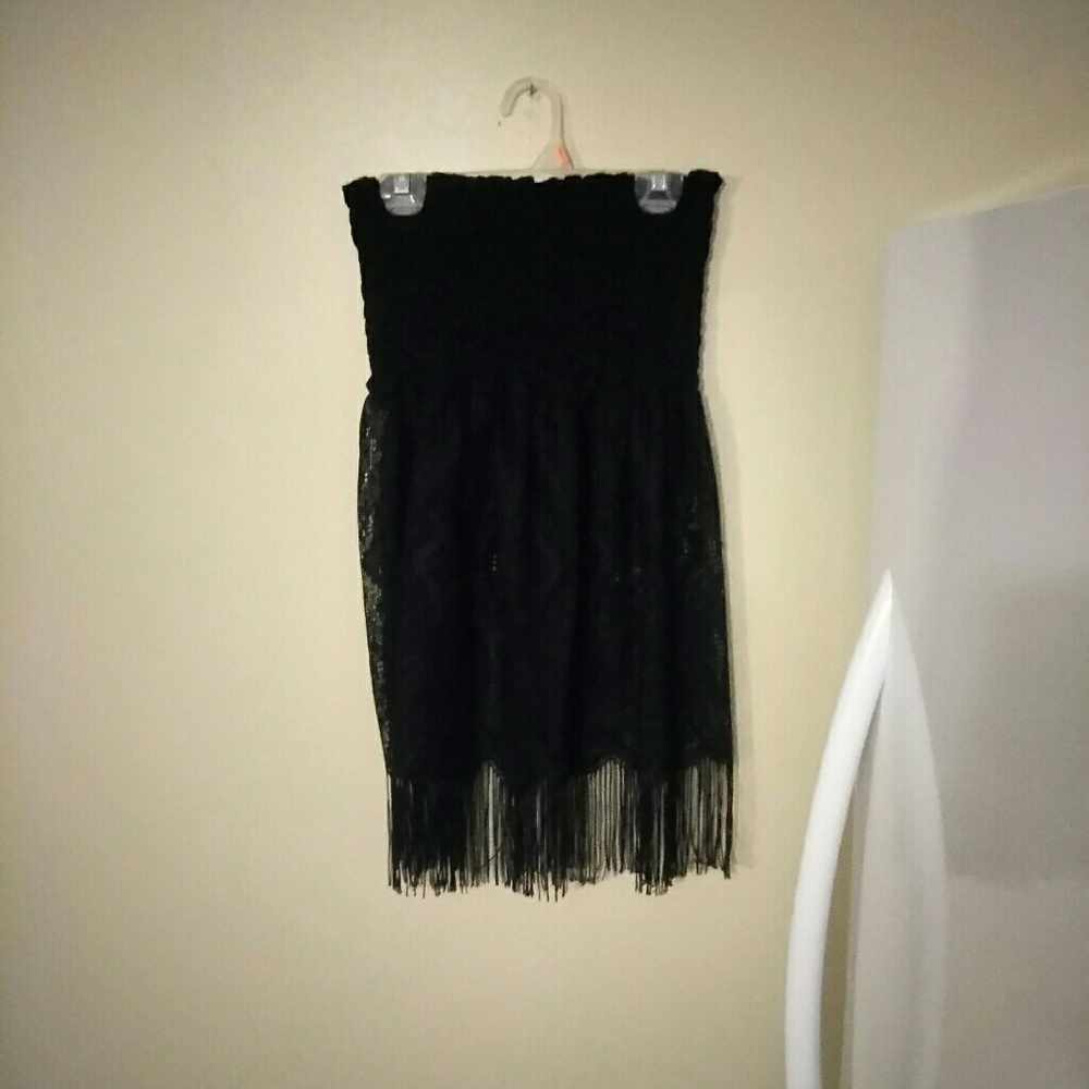 Black lace mesh tube top